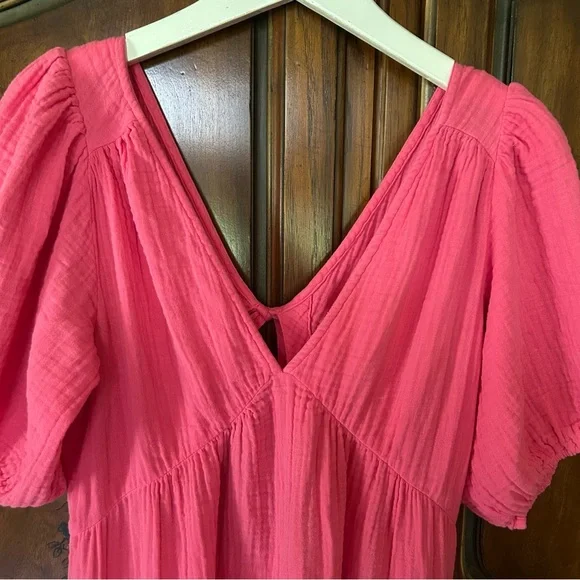XiRENA~ Pink Nissa Cotton Gauze Tiered Puff Sleeve Mini Dress in size Medium - Picture 6 of 16
